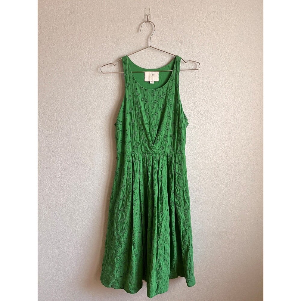 Postmark Anthropologie Grass Court Tennis Embroidered Dress in Green Size US 2